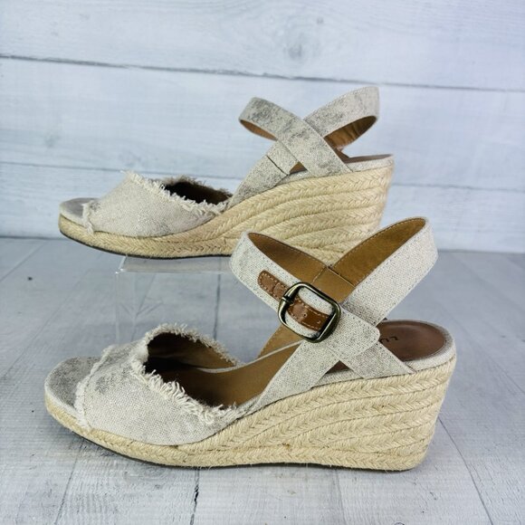 Lucky Brand MINDRA Beige Abstract Raw Edge Espadrille Platform Sandal Sz 8.5 M - Picture 4 of 16